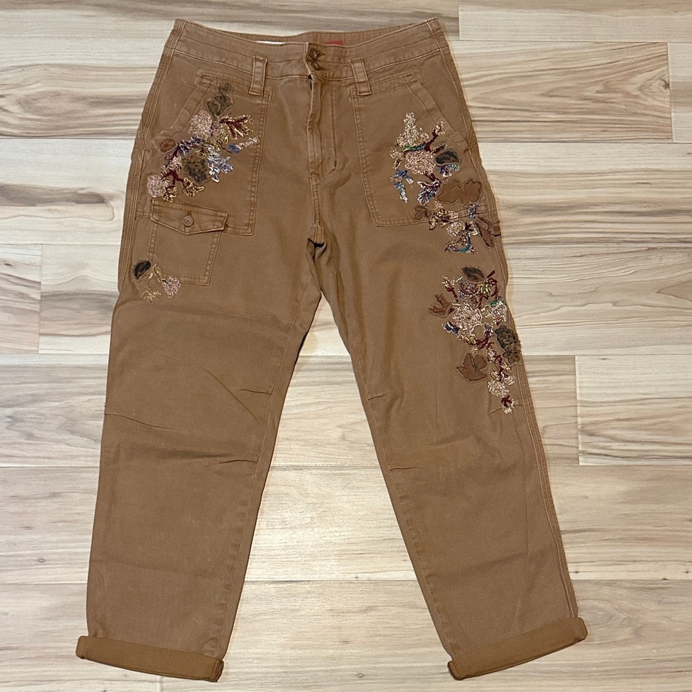 Anthropologie Tan Wanderer Tan Embroidered Pants 29